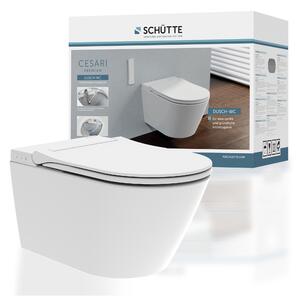 SCHÜTTE CESARI PREMIUM klozet se sprchou, bez okrajů, klozet s funkcí bidetu a dámské sprchy, klozetové prkénko s měkkým zavíráním bílé, tvar D Slim