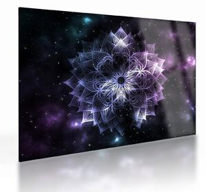 Skleněný obraz - Lotusová mandala ve vesmíru (70x50 cm)