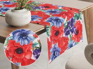 Biante Dekorační běhoun na stůl Leona LN-094 Velké červené a fialové květy na bílém 20x120 cm
