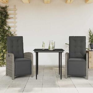 3dílný bistro set s poduškami šedý polyratan 3212556