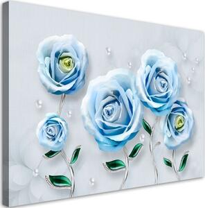 Obraz na plátně, Modré 3D růže - 90x60 cm