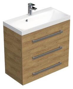 Koupelnová skříňka s chromovými úchyty a umyvadlem SAT Cube Way 80x71x40 cm dub Hickory mat CUBE2803DH