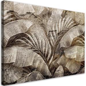Obraz na plátně, Palmová džungle listy na imitaci betonu - 120x80 cm