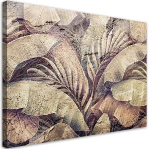 Obraz na plátně, Palmová džungle listy na imitaci betonu - 90x60 cm