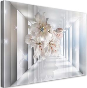 Obraz na plátně, Květiny na 3D chodbě - 120x80 cm