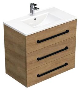 Koupelnová skříňka s černou úchytkou a umyvadlem SAT Cube Way 80x76,5x46 cm dub Hickory mat CUBE46C803DHMOD