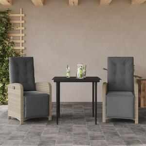 3dílný bistro set s poduškami světle šedý polyratan 3212598