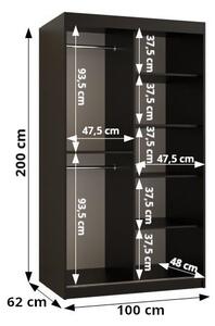 Šatní skříň Abi Riflo Wave 2 Barva korpusu: Bílá, Rozměry: 150 cm, Dveře: Černá + zrcadlo