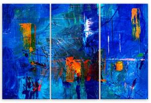 Obraz na plátně třídílný, Modrá abstrakce ruka -napadeno - 150x100 cm