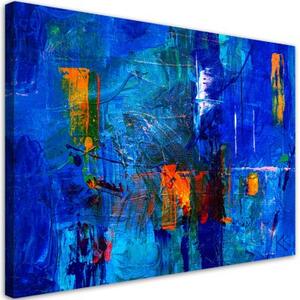 Obraz na plátně, Modrá abstrakce ruka -napadeno - 90x60 cm