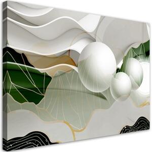 Obraz na plátně, Zelená abstrakce s 3D koulemi - 90x60 cm