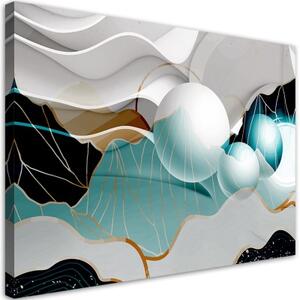 Obraz na plátně, Tyrkysová abstrakce s 3D koulemi - 90x60 cm