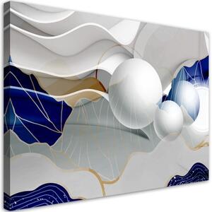 Obraz na plátně, Modrá abstrakce s 3D koulemi - 90x60 cm