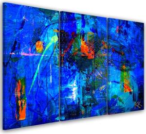 Obraz na plátně třídílný, Modrá abstrakce ruka -napadeno - 60x40 cm
