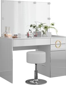 Toaletní stolek Vicco Adela Bílá 115 cm s LED osvětlením a taburetem, Model 40857