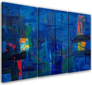 Obraz na plátně třídílný, Modrá abstrakce ruka -napadeno - 90x60 cm