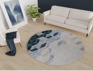 Bílo-modrý pratelný kulatý koberec ø 100 cm – Vitaus