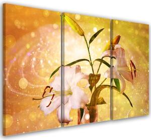 Obraz na plátně třídílný, Lily na žlutém pozadí - 150x100 cm