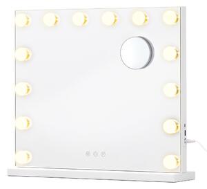 SONGMICS Zrcadlo na líčení s 14 LED diodami a 10x zvětšením, 3 barevné režimy, rozměry 44 x 50 x 5,7 cm, bílá barva
