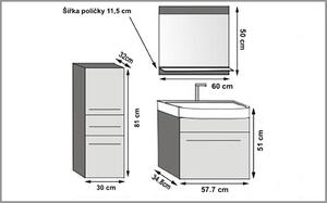 Koupelnová sestava - RON ŠEDÁ LESKLÁ 60 cm + skříňka
