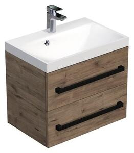 Koupelnová skříňka s černou úchytkou a umyvadlem SAT Cube Way 60x53x40 cm dub Wellington mat CUBE2C60ZDW