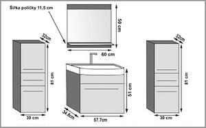 Koupelnová sestava - DUO BÍLÁ LESKLÁ 60 cm + 2 x skříňka