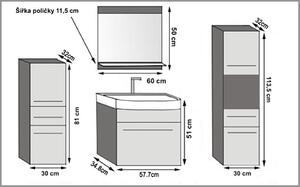 Koupelnová sestava - HAVANA BÍLÁ MATNÁ 60 cm + 2 x skříňka