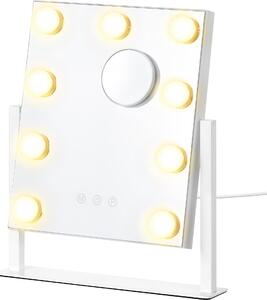 SONGMICS Kosmetické zrcadlo s LED osvětlením, kosmetické zrcadlo, dotykové ovládání, držák na mobilní telefon, 3 barvy světla, 25 x 30 cm, bílé