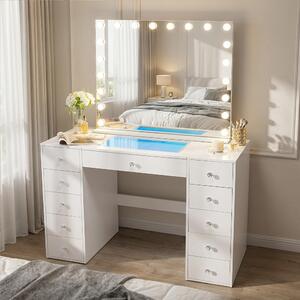 VANITII Toaletní stolek se zrcadlem (rozměry zrcadla: 100 cm x 80 cm), skleněná deska, elegantní moderní design v bílé barvě