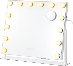 SONGMICS Kosmetické zrcadlo s LED osvětlením, kosmetické zrcadlo, dotykové ovládání, držák na mobilní telefon, 3 barvy světla, 50 x 42 cm, bílé