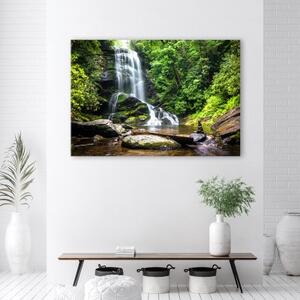 Obraz na plátně, Vodopád v zeleném lese - 100x70 cm