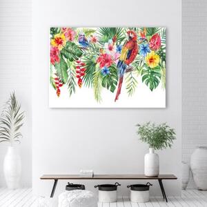 Obraz na plátně, Listy tropických květin papouška - 60x40 cm