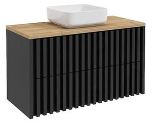 Koupelnová skříňka s dubovou deskou SAT Delano 100x56x46 cm černá mat DELANO100ZCDE