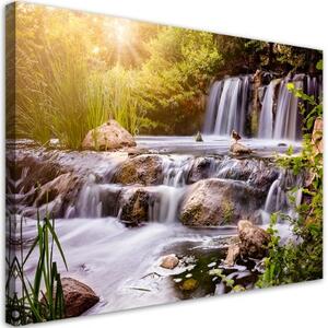Obraz na plátně, Vodopád při přírodě Sunset - 60x40 cm