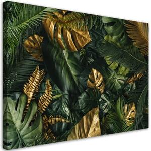 Obraz na plátně, Zlaté tropické listy - 120x80 cm