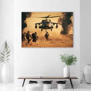 Obraz na plátně, Vrtulník a vojáci na misi - 60x40 cm