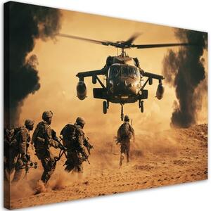 Obraz na plátně, Vrtulník a vojáci na misi - 100x70 cm