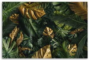 Obraz na plátně, Zlaté tropické listy - 120x80 cm