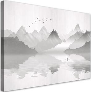 Obraz na plátně, Hory na abstrakci jezera - 120x80 cm