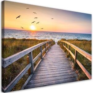 Obraz na plátně, Sunset Sea Beach - 90x60 cm