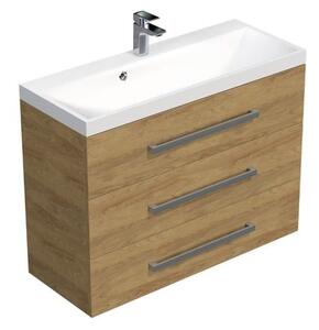 Koupelnová skříňka s chromovými úchyty a umyvadlem SAT Cube Way 100x71x40 cm dub Hickory mat CUBE21003DH