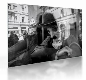 Skleněný obraz - Charles Chaplin v Praze (70x50 cm)