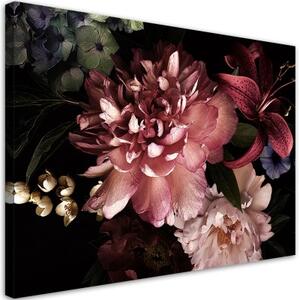 Obraz na plátně, Kytice květin na tmavém pozadí - 120x80 cm