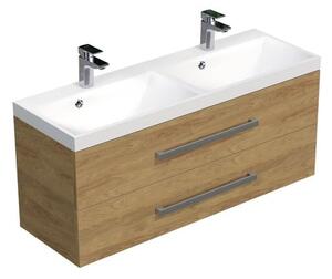Koupelnová skříňka s chromovými úchyty a umyvadlem SAT Cube Way 120x53x40 cm dub Hickory mat CUBE2120ZDH