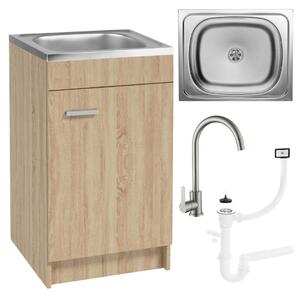 Stamar | Kuchyňská skříňka, s dřezem, 50 cm, dub Sonoma, s baterií a sifonem