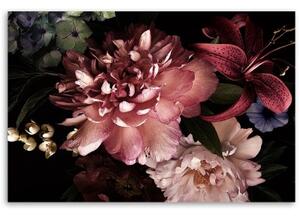 Obraz na plátně, Kytice květin na tmavém pozadí - 60x40 cm