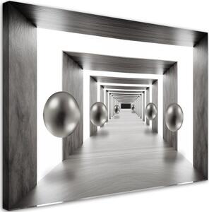 Obraz na plátně, Tunel stříbrné 3D koule - 100x70 cm