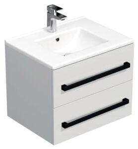Koupelnová skříňka s černou úchytkou a umyvadlem SAT Cube Way 60x53x46 cm bílá lesk CUBE46C602BIMOD