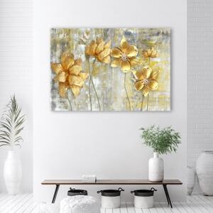Obraz na plátně, Zlaté květiny a motýli - 120x80 cm