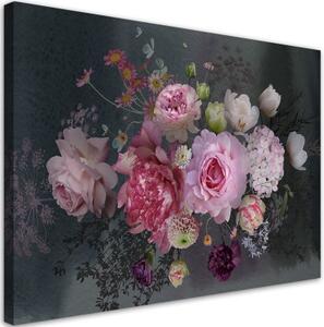 Obraz na plátně, Vintage květiny kytice - 120x80 cm